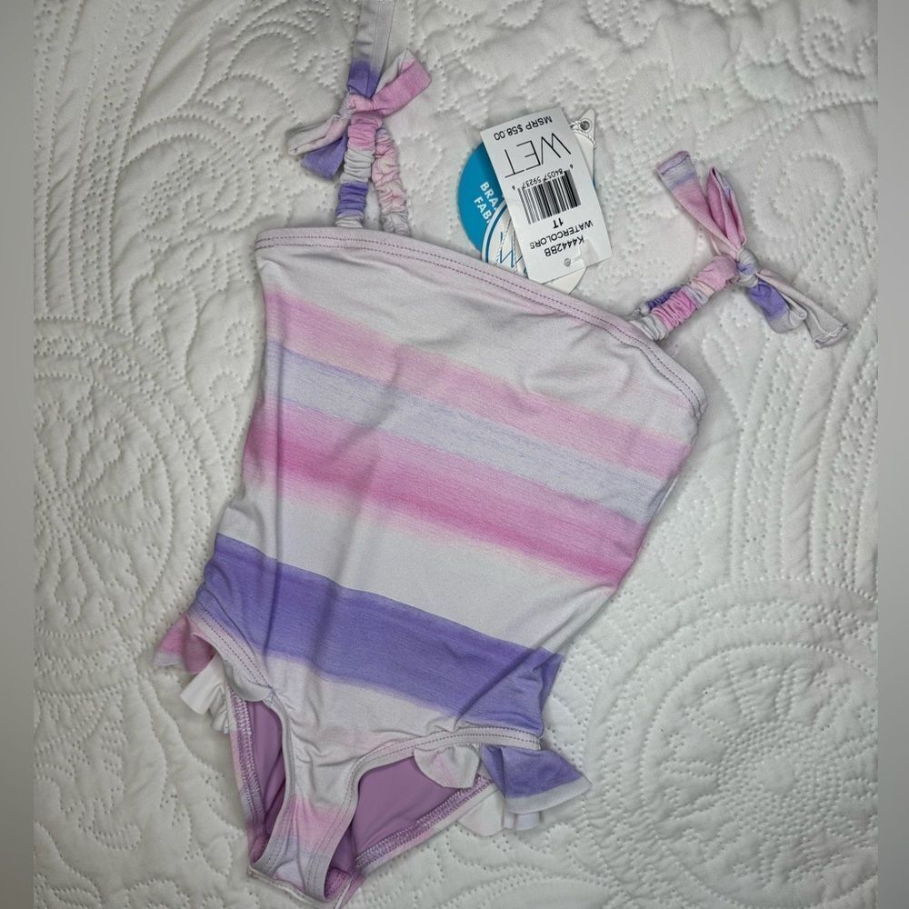 NWT Minny WET Swimwear Striped Pink and Purple Swimsuit